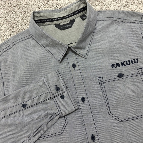 KUIU Other - KUIU BASIN Shirt Long Sleeve Button Up Gray Pockets Tiny Stripe Mens Large